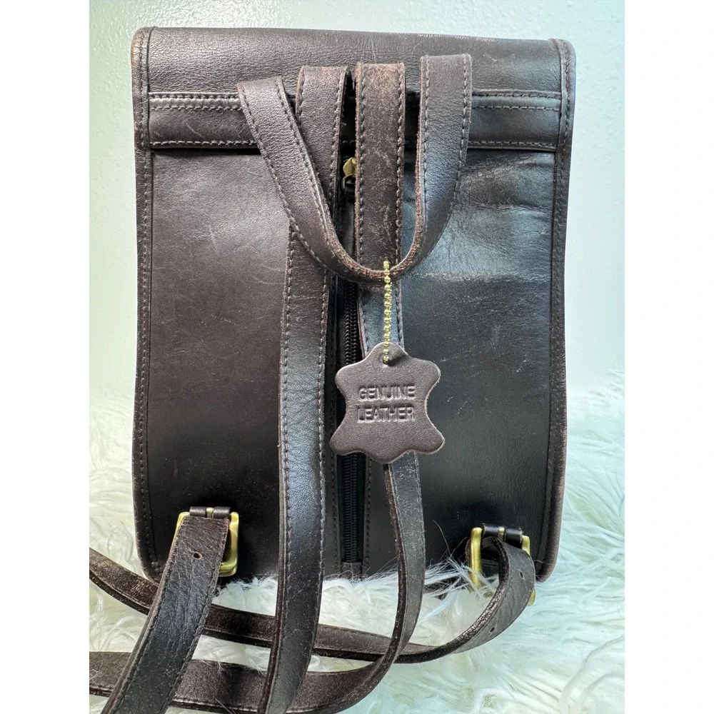Vintage Croft & Barrow Leather Backpack Dark Brown Chocolate Turn Lock Flap